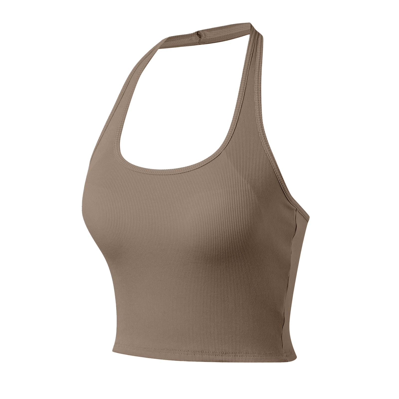 thumbnail image 5 of Camisetas sin mangas para mujer con sujetador incorporado, diseño con tirantes en el cuello, tejido transpirable, camisola informal de verano para interior y exterior., 5 of 5